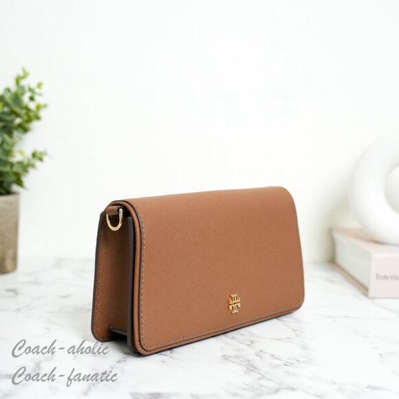 NWT Tory Burch Emerson Saffiano Mini Crossbody Purse Bag Clutch 159463 Moose - Picture 3 of 9